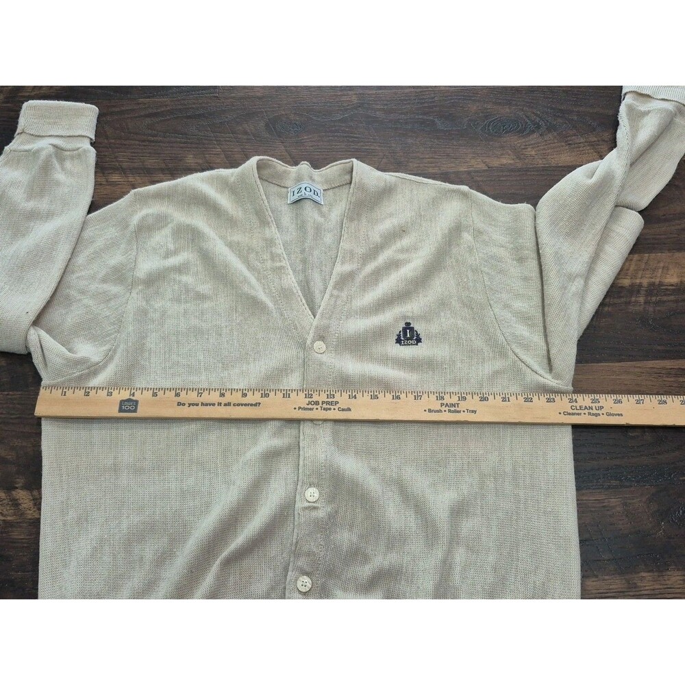 Vintage Izod Cardigan Men L Cream Sweater 80s Old Money Tennis Preppy - Picture 5 of 7
